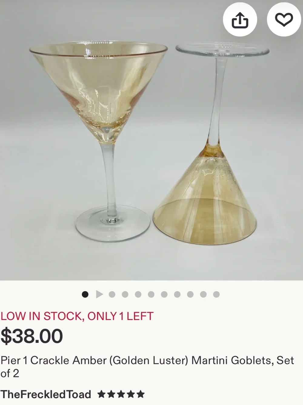 2 Pier 1 Amber Crackle Martini Glasses